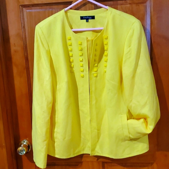 Women's Yelllow Linen Blend Jacket Evan Picone Sz 16W - Picture 4 of 9
